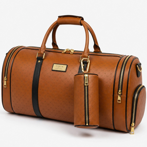 Custom Travel Duffle <b>Bag</b> PU Leather Weekender <b>Bag</b> Large Capacity Carry On Luggage <b>Bag</b> with Shoe Compartment and Adjustable Strap - Product Image 3