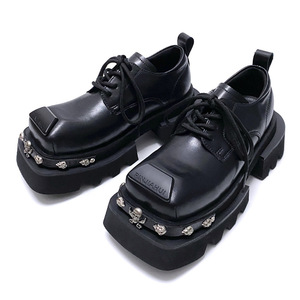 Chaussures en cuir unisexes à bout carré avec un design haut de gamme - Sneakers plateforme élégantes et originales, chaussures derby plateforme rétro - Product Image 1