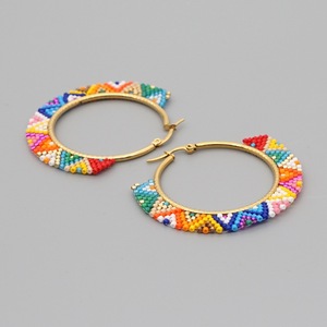 Pendientes de Aro con Cuentas de Arroz de Colores Estilo Bohemio, Piedras Preciosas, Acero Inoxidable PVD, Cuentas de Arroz Trenzadas, Pendientes de Aro <span class=keywords><strong>Grandes</strong></span> - Product Image 6