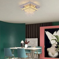 Lustre carré en cristal LED pour allée, couloir, entrée, restaurant, balcon, luminaire de plafond en cristal
