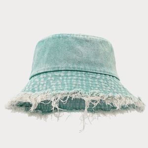 New Design Fashion Trendy Frayed Edge Brim Denim Bucket <b>Hat</b> Frayed Brim Street Vintage Fishing <b>Hat</b> - Product Image 6