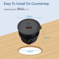 Grommet steker AS grommet tertanam min meja bulat grommet dengan tipe C dan port USB untuk meja dan sofa