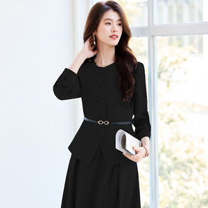 Women's Suit Set Light Blue Two Piece Midi Skirt Satin No Wrinkle Treatment Casual Wear - Product Image 3