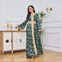 Abaya Kaftan plissée à col en V, manches longues, boutonnée sur le devant, avec ceinture, en feuille d'or, vêtements islamiques grande taille, platine, vente en gros, sur mesure