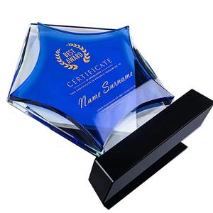 थोक कस्टम उच्च ग्रेड खेल वार्षिक बैठक स्मृति चिन्ह ग्लास ट्रॉफी पट्टिका स्टार के आकार के नीले क्रिस्टल ट्रॉफी पुरस्कार - Product Image 5