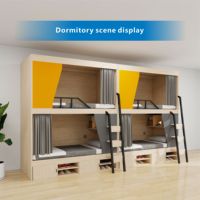 Lit superposé simple sur double avec cadre en bois et escalier, meuble de chambre adulte gain de place