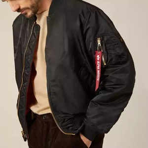 Pria Logo Kustom Bage Label Pribadi Ritsleting Penuh Letterman Universitas Kulit Nilon Poliester Penerbangan Satin Bomber Jaket untuk Pria - Product Image 2