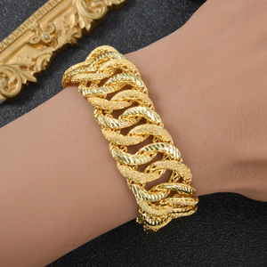homme banquet party custom trendy <b>copper</b> wide hollow curb chain textured polished premium wholesale 18k gold plated <b>bracelet</b> - Product Image 1