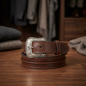 Ceinture pour homme en cuir de vache véritable de haute qualité, écologique, avec boucle à ardillon, motif carré 3D imprimé par transfert thermique, design festif, BS - Product Image 2