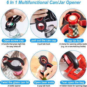 Abridor multifunción 6 en 1, abridor de tarros, 5 en 1, kit de herramientas para Abrebotellas con agarre giratorio - Product Image 5