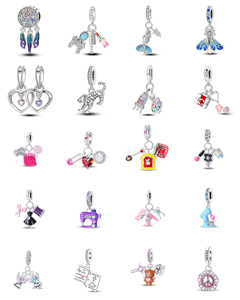 เครื่องประดับแฟชั่นสไตล์ยุโรปอเมริกัน ชุบเงิน ประดับเพชรซิร์คอน รูปหัวใจ ซีรีส์ไลฟ์สไตล์สุดฮิต จี้ห้อยรูปลิปสติก รองเท้า กระเป๋า ประดับลูกปัด - Product Image 2