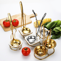 Ensemble de Cuillères Dorées et Argentées avec Support, Louche et Écumoire pour Soupe Fondue, Service de Buffet