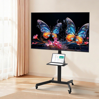 Troli TV Mobile Baja yang Dapat Disesuaikan dengan Roda dan Dudukan Putar untuk TV LCD/LED 65 inci, Hitam, Kapasitas 45kg