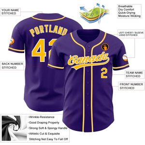 Custom Purple Yellow Baseball Jersey Short Sleeve Personalized Unisex Breathable Button <b>Down</b> Team Name Yourteams 00 - Product Image 2