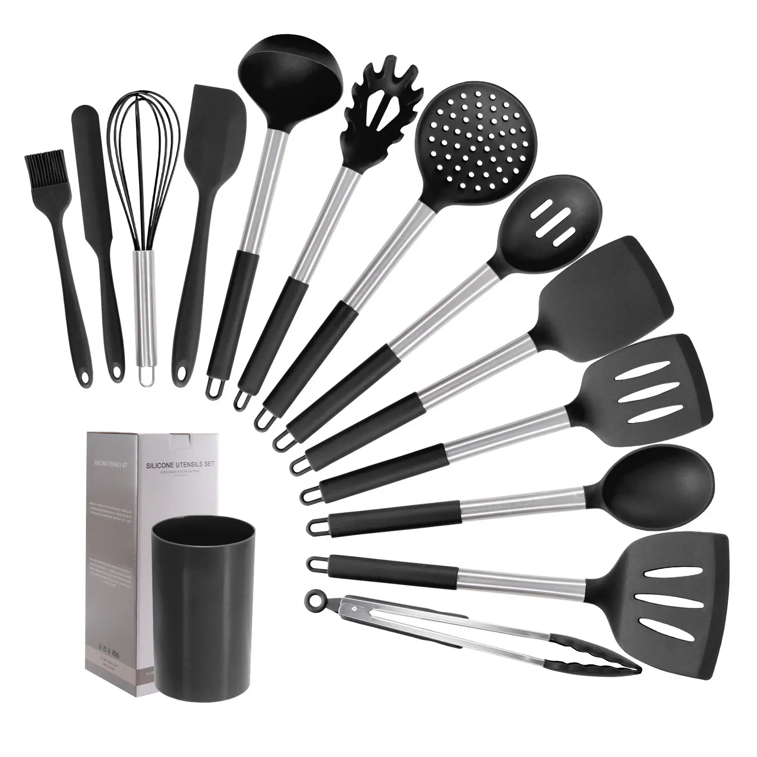 Küchen utensilien Set Werkzeuge Nicht 14 Stück Silikon Kochute nsilien Set Turner Zange Spatel Löffel Mit Edelstahl Griff