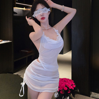 Ensemble de pyjama sexy en dentelle et résille pour femme, deux pièces, haut court et mini-jupe, lingerie romantique inspirée de la lingerie de nuit