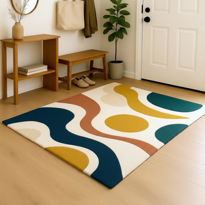 Handmade Modern Wool <b>Rug</b> <b>white</b> carpet with multicolor unique design eco friendly for Home Picnic - Product Image 1