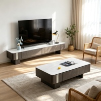 Ensemble meuble TV et table basse en pierre frittée moderne, avec tiroirs de rangement à grain de bois, pour salon, mobilier de maison, vente en gros