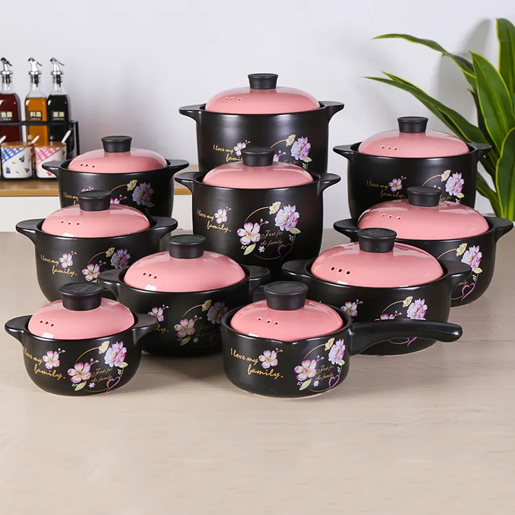 Pink bunga gaya Cina mode stoneware pot rumah tidak lengket casserole keramik set casserole Casserole