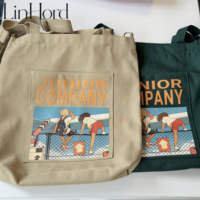 Sac fourre-tout bandoulière en toile de coton, motif dessin animé, avec fermeture éclair, logo personnalisé, écologique, recyclable, vente en gros, pour le shopping, les voyages, le quotidien et l'extérieur