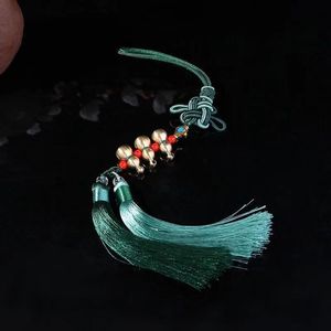 Pendentif de voiture Ruijin en cuivre pur avec nœud chinois et pompon, ornement porte-clés, décoration de rétroviseur, style artistique rétro - Product Image 4