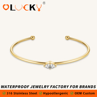 LUCKYJIU Fabricant de bijoux sur mesure, bracelet jonc en acier inoxydable plaqué or 18 carats, zircon marquise, étanche, pour femmes
