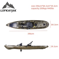 Kayak LSF 3,96 m, bateau de pêche pour une personne, kayak à pédales léger et stable en HDPE