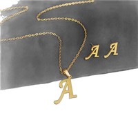 Conjunto de Joyería Personalizado con Colgante y Pendientes de Acero Inoxidable Electrochapado con 26 Letras del Alfabeto, Unisex, Color Duradero