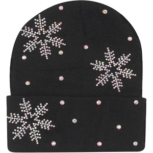 Bonnet en tricot acrylique personnalisé avec strass flocon de neige, chaud pour l'hiver, unisexe, pour le ski et les voyages, chapeau de Noël, marque privée - Product Image 1