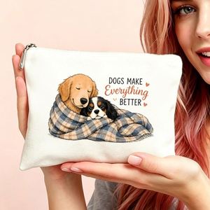 Pochette cosmétique à thème chiot avec fermeture éclair, trousse de toilette compacte de voyage, cadeau pour maman, filles, amoureux des chiens - Cadeau d'anniversaire - Product Image 4