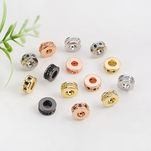 Micro Paved Zircon <b>Spacer</b> Beads Round 18K Gold Plated Copper Jewelry Findings For Bracelet Necklace Making Components Wholesale - Product Image 1