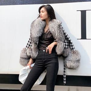 <span class=keywords><strong>Manteau</strong></span> en cachemire et laine pour femme, motif <span class=keywords><strong>pied</strong></span>-<span class=keywords><strong>de</strong></span>-<span class=keywords><strong>poule</strong></span>, avec col en vraie fourrure <span class=keywords><strong>de</strong></span> renard, mode d'hiver - Product Image 6