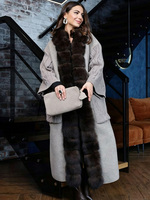 Janveny 2026 Manteau long en laine mélangée de luxe pour femme avec col en vraie fourrure de renard, chaud et ample, en cachemire et fourrure