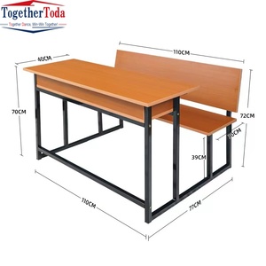Table d'étude moderne, bureau double pour l'école, ensemble chaise et bureau en bois et métal pour étudiants en classe - Product Image 5