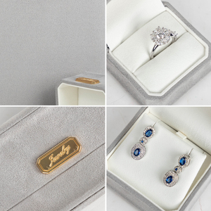 Zebopak Grey Velvet Engagement <b>Ring</b> <b>Box</b> Set with Earring Necklace Bracelet Gold Metal Label Storage Case Manufacturer - Product Image 3