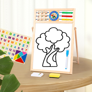 Lavagna Magnetica Bifacciale Multifunzionale, Lavagna a Gesso di Piccole Dimensioni, Cavalletto Pieghevole in Legno per Bambini con Abaco - Product Image 2