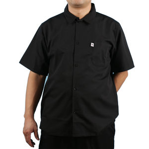 Camisa de talla grande de mezcla de algodón y poliéster sólido tejido transpirable informal negro para hombre - Product Image 1
