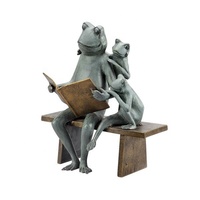 Statue de grenouille de jardin en bronze de grande taille assise et lisant un livre pour l'extérieur