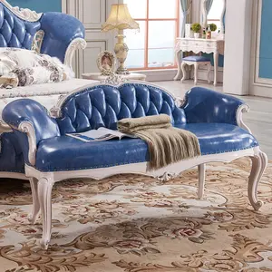 Juego de Muebles clásicos, sillas de cama de estilo francés antiguo, taburete de cama para Villa, dormitorio, de madera maciza, otomano