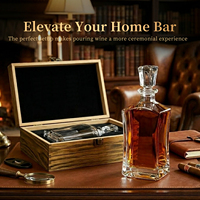 Ensemble de carafes à liqueur hexagonales transparentes sans plomb, originales, pour vodka, brandy, whisky, avec boîte en bois, pour cadeau d'anniversaire pour homme