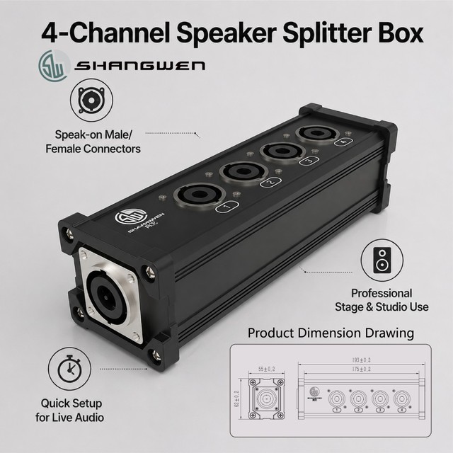 8 Core to 2 Core Speakon Splitter Box :8 Core to 2 Core X 4 Channels  4 Channel Junction Distribution Box with 1 Input 4 Output