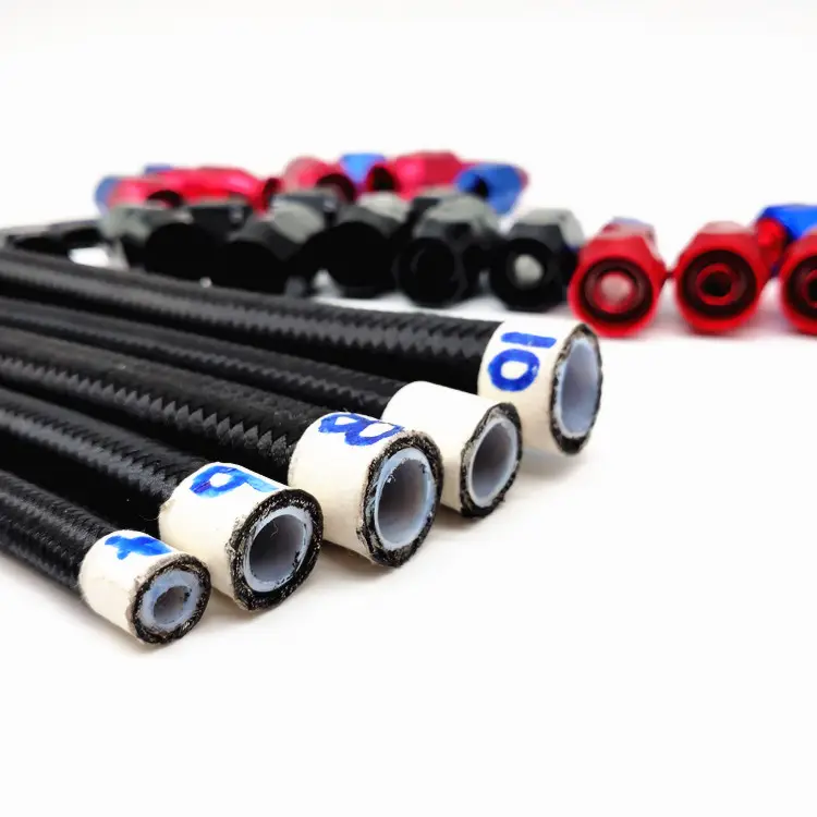 AN4 1/4 AN6 3/8 6 AN AN8 1/2 AN10 5/8 nylon stainless steel braid ptfe fuel an hose E85 black PTFE SS braided hose line