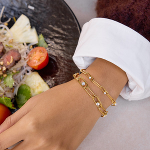 批发廉价不锈钢手链 18K 镀金锆石链 不规则可叠戴 适合优雅女士首饰 - Product Image 3