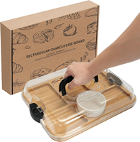 Bandeja de Bambú para Charcutería con Tapa y Secciones Divididas, Apta para Alimentos, Ideal para Platos de Queso y Reuniones