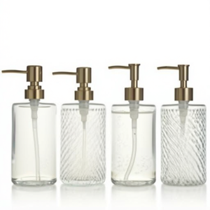 Distributeur de savon en verre mat cylindrique personnalisé 420 ml avec pompe pour salle de bain - Product Image 2