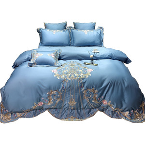 Parure de lit brodée de luxe, ensemble de literie en <span class=keywords><strong>Satin</strong></span> 100% coton 60s 300tc, avec housse de couette et taies d'oreillers, pour mariage, 4 pièces - Product Image 1