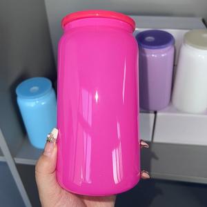 กล่องแก้วทรงกระป๋อง16ออนซ์สีมันวาวพร้อมหลอดพลาสติกใสภาชนะใส่เครื่องดื่มแก้วเบียร์สำหรับวันฮาโลวีนคริสต์มาส - Product Image 6