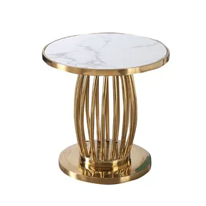 Fransız tarzı mermer masa yan sehpa paslanmaz çelik çay tepsisi masa giriş altın çerçeve ile kahve yan masalar