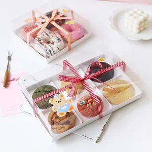 Individuell bedruckte Hochzeit Puff Candy Donut Boxen Familien größe große transparente Kunststoff Donut Treat Boxen mit Band