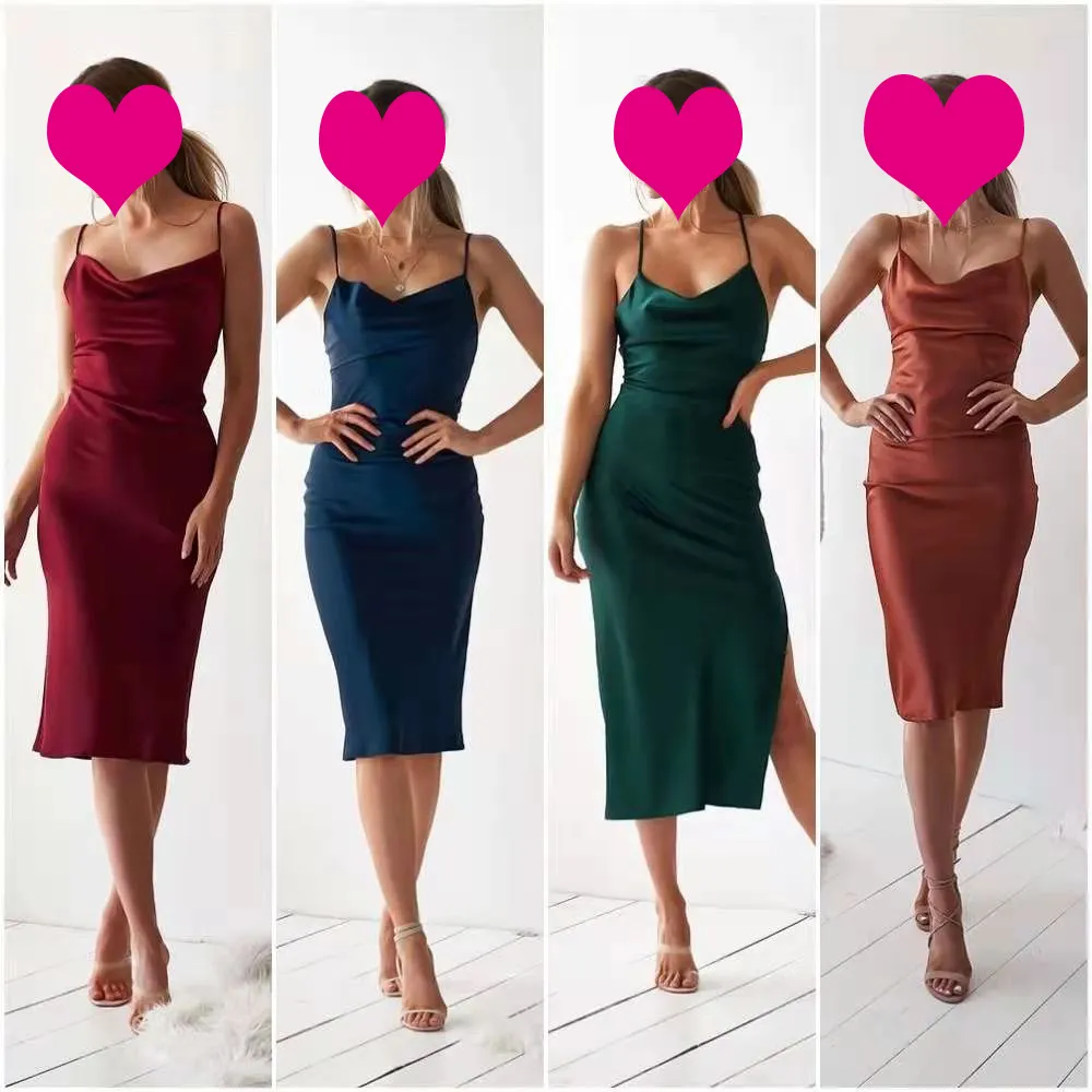 Toptan 2024 seksi düşük kesim kadın elbiseler yaz kızların ucuz elbise Bodycon Mini kayma rahat elbiseler